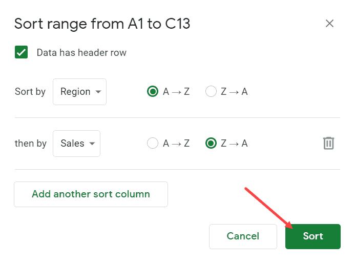 Cách sắp xếp dữ liệu theo nhiều cột trong Google Sheets